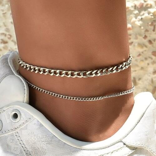 Boho Simple Alloy Geometric Multilayer Anklet Womens Retro New Summer Beach Sandals Barefoot Anklets Bracelet Girl Jewelry