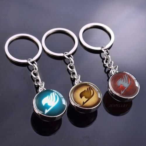 Fairy Tail Guild Logo Crystal Ball Keychain Double Sided Glass Ball Cabochon Jewelry Anime Pendant Gifts for Cosplay Lover