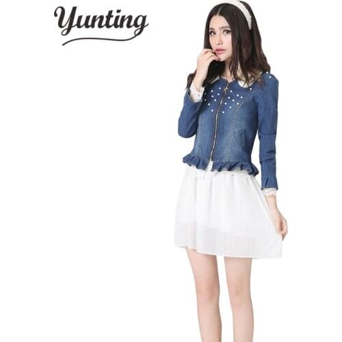 2021 Best selling!!wholesale and retail ladies lace jeans coat pearl collar women denim jacket female cowboy wear