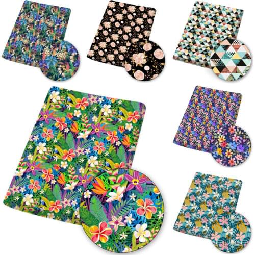 Polyester Cotton Fabric Tropical Flowers Pink Roses Printed Cloth Sheets DIY Mask/Dress/Bag Sewing Materials Crafts 45*145cm 1Pc