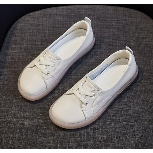 Fashion Genuine Leather Casual Shoes Women Sneakers Cowhide Vulcanized Shoe Autumn Comfortable Flats Female White Sneaker