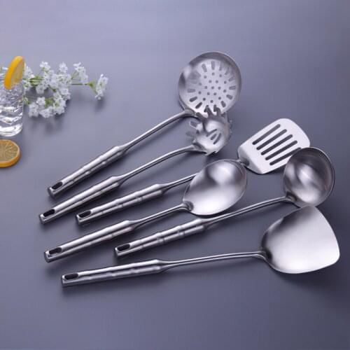 304 Stainless Steel Kitchenware Set Creative Silver Soup Spoon Frying Spatula Wok Cooking Tools Household Kitchen Supplies