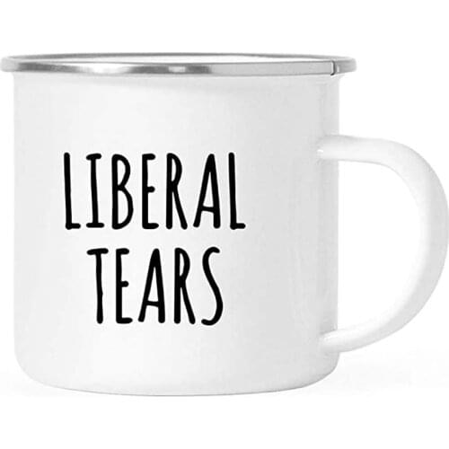 LIBERAL TEARS - Funny Camping Enamel Coffee Mug Mountain Adventure Travel Cup -Birthday Valentines Christmas, and Fathers Day G