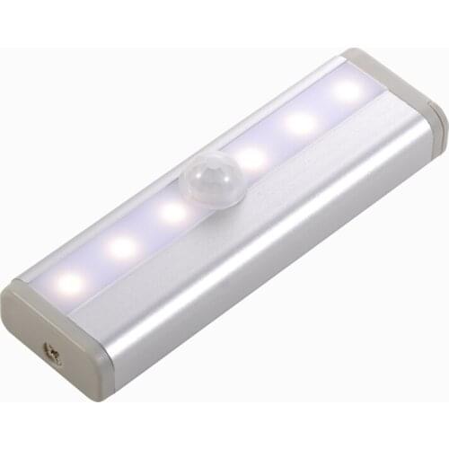 LIGINWAAT LED Under Cabinet Light PIR Motion Sensor Lamp 6 LEDs 190mm lighting with 2 AAA for Wardrobe Cupboard Closet Kitchen