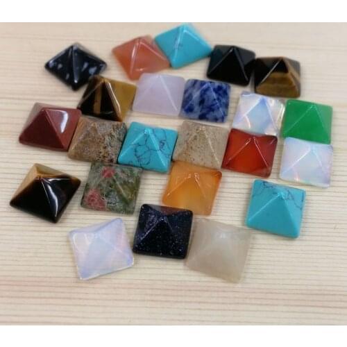 Fashion 8 12 14MM natural Assorted stone beads square pyramid cabochons 50pcs for Jewelry making Earring accessories No hole
