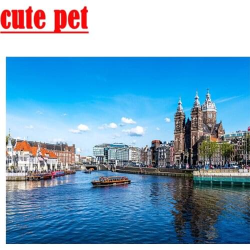 Mosaic Diy Dutch The city of Amsterdam Landscape square drill round diamond full diamond crossstitch decorative painting
