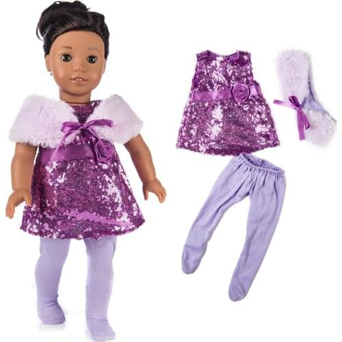 18" girl Doll new years Dress for baby doll Christmas Sequin Dress for doll accessories