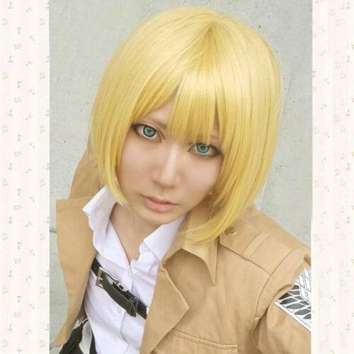 Attack on Titan Cosplay Wigs Armin Arlart Golden Women Bob Short Hair Synthetic Cosplay Costume Wigs + Wig Cap