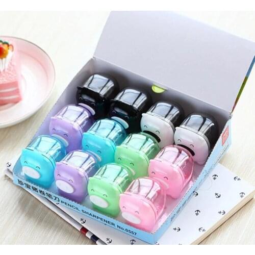 Wholesale Cute Kawaii Animal Pig Sweet Candy Colored Pencil Sharpener Korean Kids School Supplies Stationery 10Pcs/lot