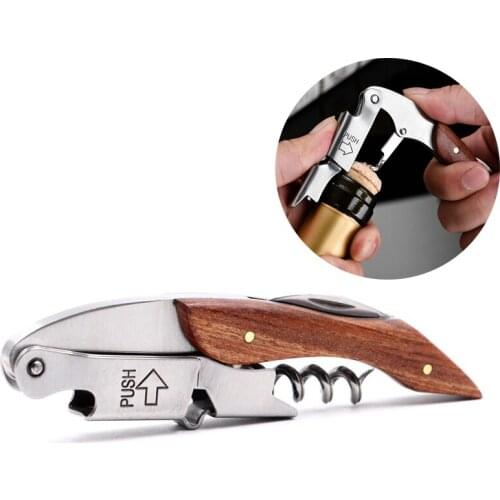 Wine Opener Corkscrew Bottle Opener Wood Handle Stainless Steel Professional Multi-functional Portable Screw Wine Cook Tool 1pcs