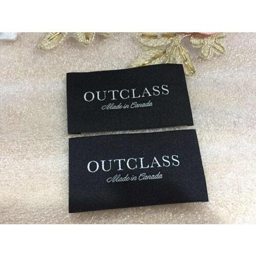 "OUTCLASS" Customized Clothing Label / Garment Tags / Main Label End fold Center Fold Mitre fold Woven Label and Tags