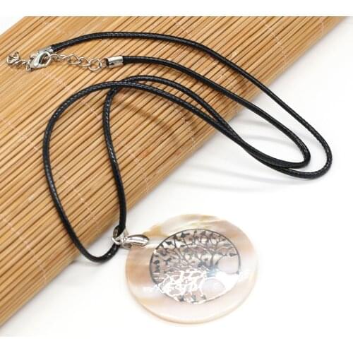 Natural White Shell Pendant Necklace Fashion Round Pattern Pendant Necklace for Women Jewelry Necklace Best Gift Length 55+5cm