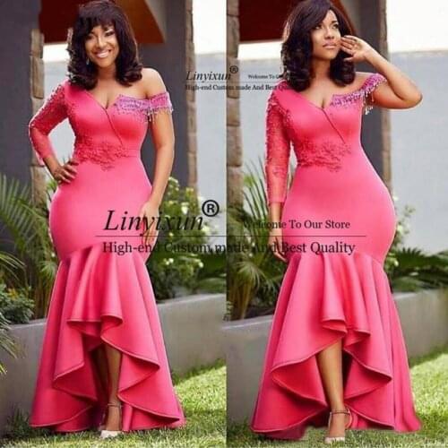 African Mermaid Bridesmaid Dresses Long 2021 Single Long Sleeves Pink Wedding Guest Maid Of Honor Dress Party For Women