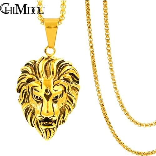 CHIMDOU Rock Style Gold Color Lion Head Stainless Steel Domineering Roaring Lion Pendant Necklace Men Jewelry,AP1630