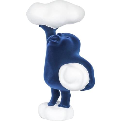 Simple Modern Blue and White Flocking Resin Cloud-Shaped Figure Sculpture Living Room TV Cabinet Decoration