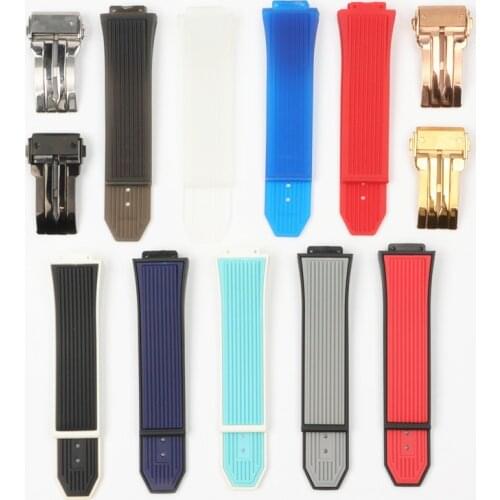 Top Quality Two Tone Silicone Rubber Belt For Hublot Watch Strap For Big Bang Men Watchband 26*17mm With Folding Buckle Tools