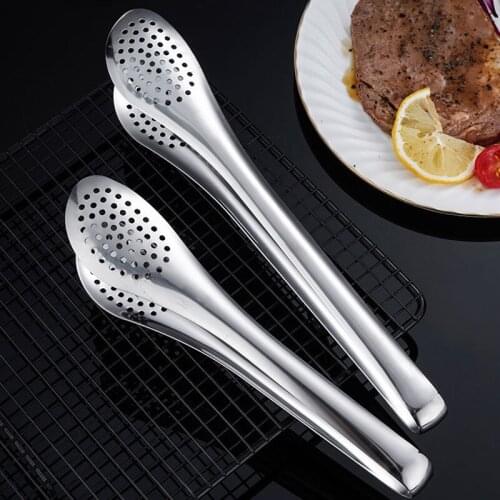 Outdoor Grilled Sausage Tongs Wooden Handle Barbecue Clip Stainless Steel Food Tongs Barbecue Tools