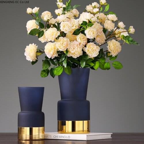 Nordic Frosted Gold Rim Glass Bottle Vase Decoration Living Room Flower Arrangement Modern Flower Arrangement Table Decoration