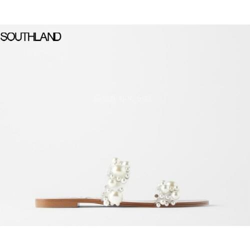 SOUTHLAND Summer pearl women slides slip on clear upper women flat slippers