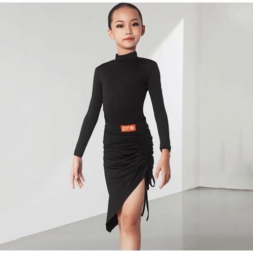 Fall Latina Dance Clothes For Kids Black Skirts Sets Salsa Costume Tap Dance Wear Tango Dancer Outfits Practice Wear JL1908