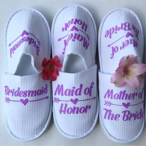 Waffled Customized Bride Slippers,Bridesmaid gifts, Terry White Closed toe slippers , Maid of Honor Gift mother of groom slipper