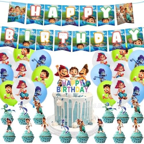 Disney Animation Luca Pixar Birthday Theme Party Decoration Flag Pull Balloon Arrangement Baby Shower Decorations Kids Toys