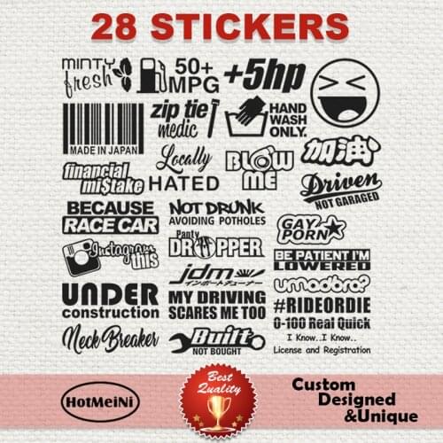 HotMeiNi JDM Car Sticker Decal Vinyl 28 Pack Lot Euro Funny Drift Boost Low Tuner JDM Racing