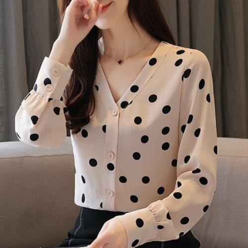Fashion Woman Blouses 2021 Long Sleeve Women Shirts V-neck Blouse Women Dot Chiffon Blouse Blusas Womens Tops And Blouses C136