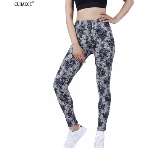 CUHAKCI 2021 Women Leggings Flower Print Slim Fitness Woman Leggins Workout High Waist Pants Running Push Up Jegging