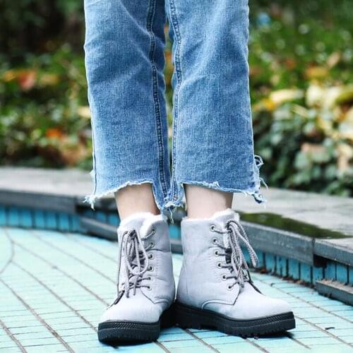 2020 Women Winter Snow Boots Warm Flat New Platform Lace Up Ladies Womens Shoes New Fashion Fur Suede Ankle Boots Female