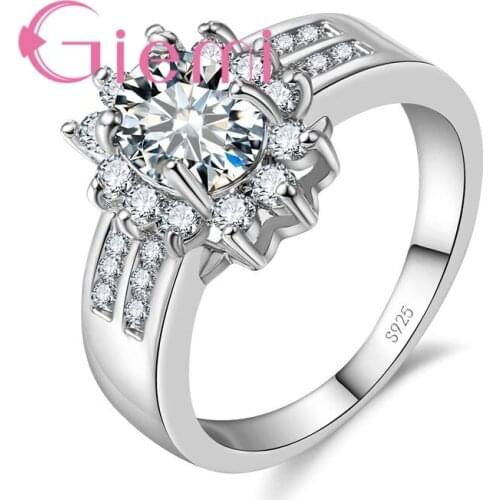 Romantic Flower Shape White Crystal Stone Ring for 925 Silver and CZ Silver Fashion Womens Birthday Party Gift Jewelry