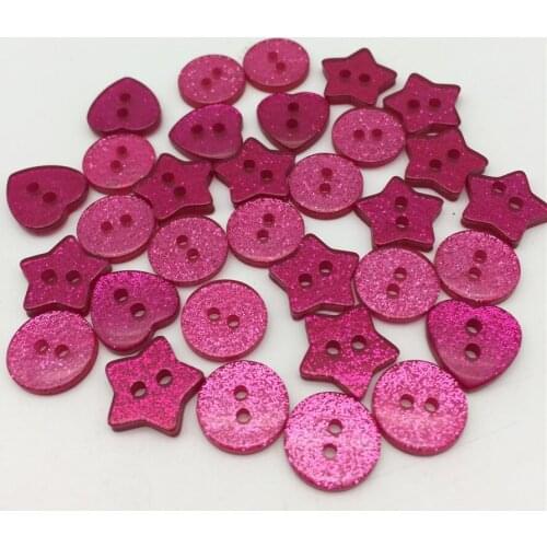 100pcs Fuchsia Pink Glitter Heart Star Round Mixed 2 Holes Sewing Buttons Sparkle Shiny Baby Clothing Accessories DIY Button