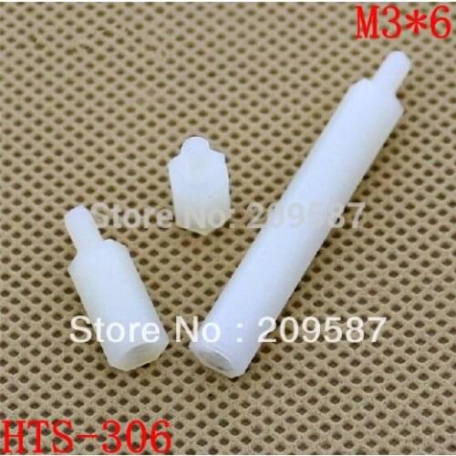 100pcs M3 x 6mm-6mm Nylon Hexagonal Female and Male Standoff Spacer HTS-306