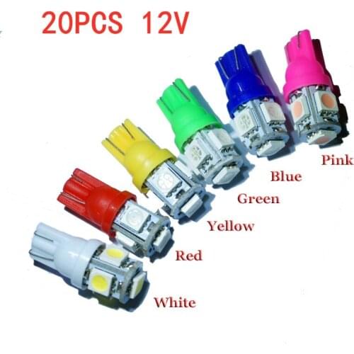 20Pcs T10 W5W 5050 5SMD 168 194 192 DC 12V License Plate Led Bulbs For Car Interior Lights Reading Light Trunk Light Bulb