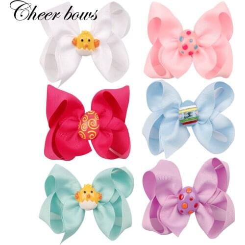 4.5" Easter Day Eggs Hair Bows for Girls Solid Ribbon Easter Eggs Bowknot Hair Clip Kids Hairgrips Hair Accessories