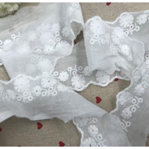 5 Meters/lot 5cm Width Pure White 100% Cotton Embroidered Edged Cotton Lace Trim Cloth Decor Lace Trim Ribbon Sewing Craft