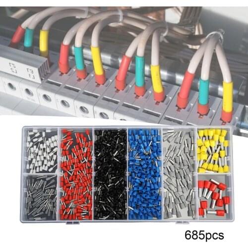 685Pcs/Set Connectors Terminals Small Wire Ferrules Color-Coded Conductivity Color-Coded Crimp Wire Terminal Ferrules Kit
