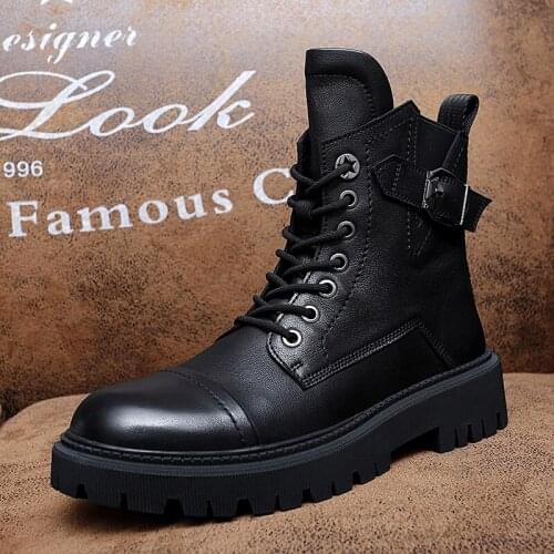 Men Shoes High Top Fashion Winter Warm Snow Shoes Motorcycle Boots High Quality Ankle Boots Genuine Leather Fashion Snow Boots
