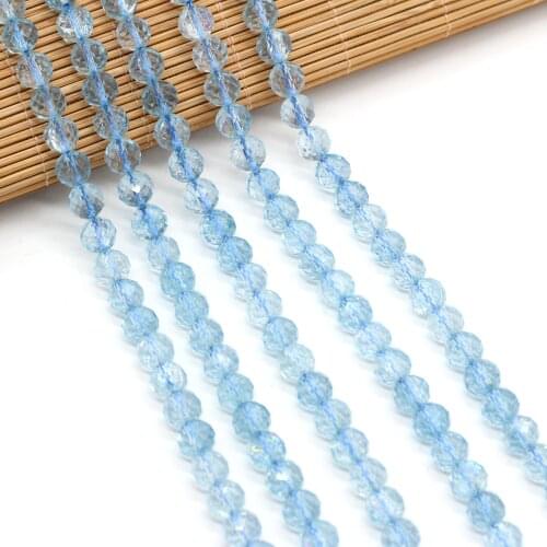 Fashion Small Beaded Natural Stone Blue Topaz Round Faceted Beads for Jewelry Making DIY Bracelet Necklace Accessories 8mm