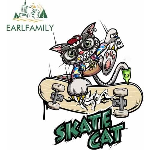 EARLFAMILY 13cm x 10.2cm For Skateboard Cat Graffiti Car Stickers Vinyl Car Wrap Decal Scratch-Proof Truck Decals Decoration
