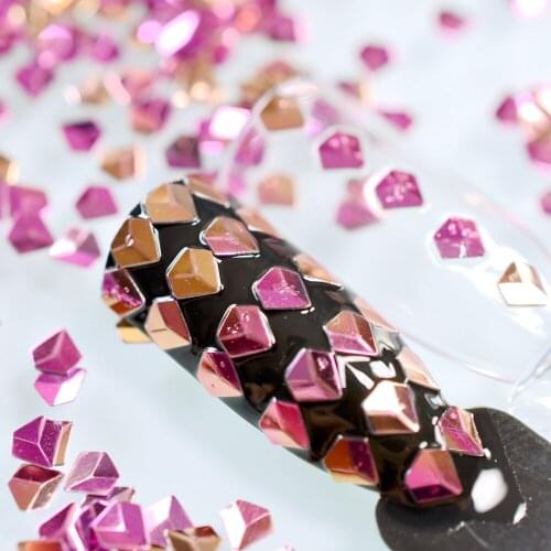 Chameleon Gold Rose Color 3D Diamond Shape Nail Flakies Sparkle Sequin Paillettes Glitter Sheets Manicure Tips Decoration Tool