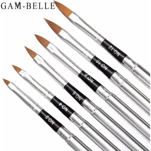 GAM-BELLE 6Pcs/Set Nail Art Brush Crystal Acrylic UV Gel Brushes Liquid Powder Flower Painting Drawing Pen Phototherapy Tools
