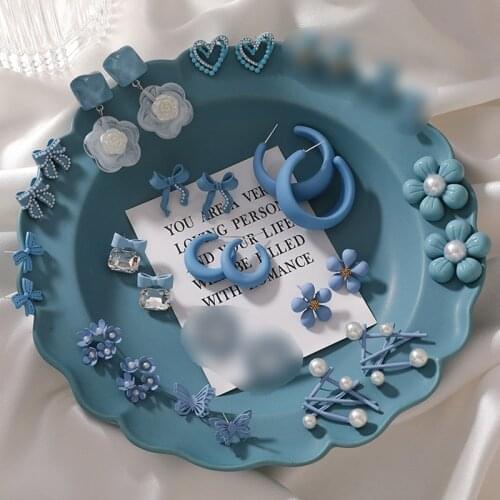 Korean New Version Popular Fashion Blue Gray Earrings Geometric Earrings Personality Simple Temperament Women Jewelry Gift