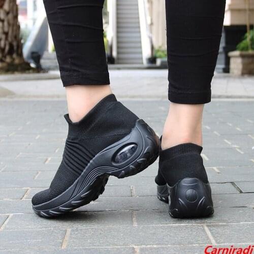 Fashion Cushioning Plattorm Casual Shoes Women Flying Weave Slip On Sock Sneakers Ladies Non-slip Baskets Wedges Walking Shoes