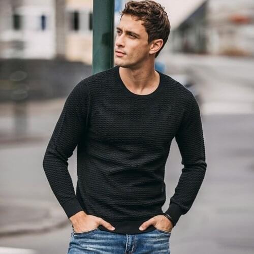 Autumn Men Sweater 100% Cotton Solid Beige Black Color Pullovers For Man Casual Slim Clothes 2020 Male Wear Knitwear Tops 17039