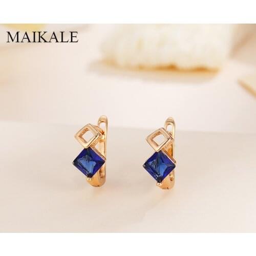 MAIKALE Simple Small Classic Square MultiColor Cubic Zirconia Stud Earrings for Women Jewelry Wedding Party Gifts High Quality