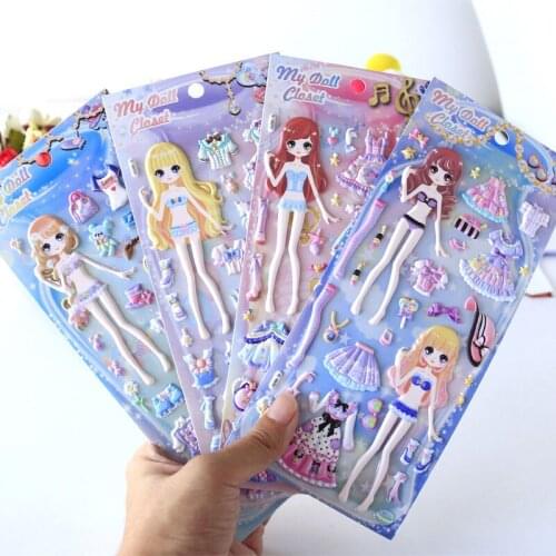 Lovely Princess Dress Up Stickers Baby Girls 3D Cartoon Dressup Sticker for Laptop Book Kawaii Children Kids Toys Birthday Gifts