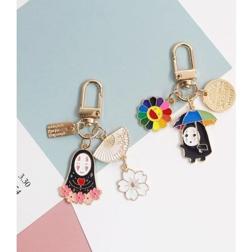 Cartoon Japan Anime Spirited Away Keychain Cute Flower Keychain for Women Key Chains Ring Car Bag Pendent Accessories Wholesale