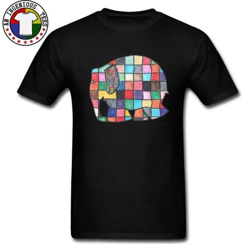 Mens Funny Tops Shirt Summer/Autumn 100% Cotton T-Shirt Casual Colored Club Elmer Elephant Patchwork Image Tops T Shirt