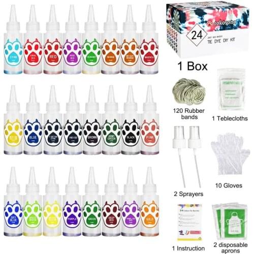 Tie Dye Kit 24 Colors DIY Garment Graffiti Fabric Textile Paint Rainbow Pigment Fabric Clothes Tie Dye Set